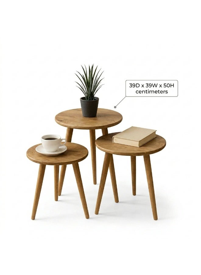 3-Piece Rustic Wooden Round Nesting Side Table Set, 39x39x50 cm - Image 2