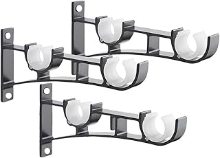 Gudui Curtain Rod Bracket, Set of 3 Curtain Rod Holder, Double Holes Curtain Rod Hooks for Heavy Duty Double Curtain - Image 1