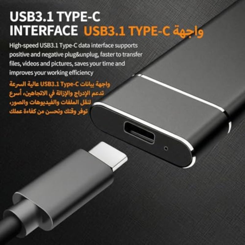 SSD محمول USB3.1 Type-C 1 تيرابايت من سبائك الألومنيوم الأسود للاستخدام المحمول، محرك أقراص الحالة الصلبة المقاوم للصدمات - Image 5