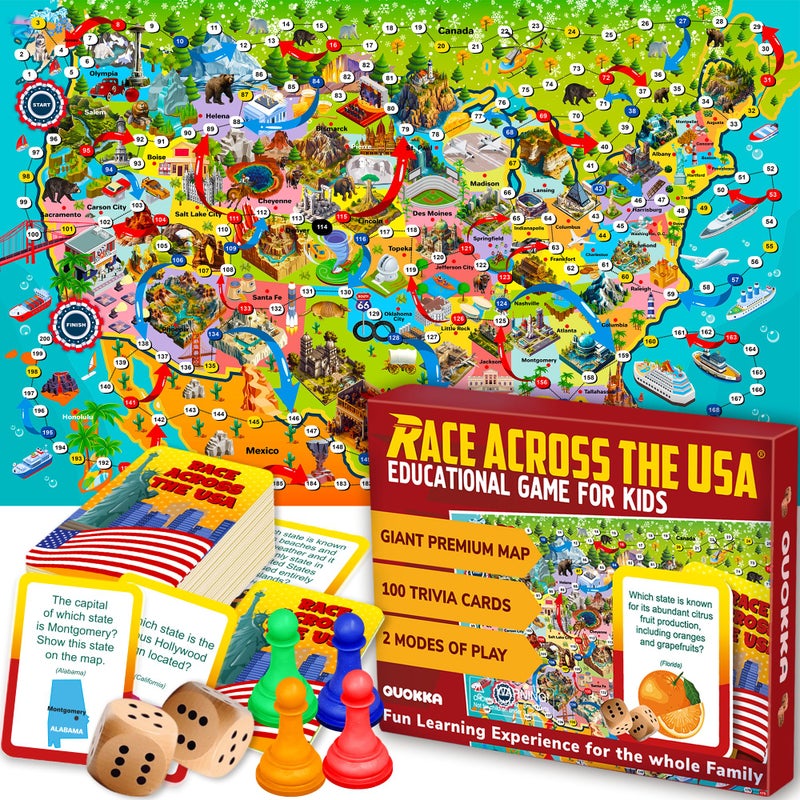 QUOKKA Board Game for Kids 812 Learning Educational Card Games for Ages 68 Indoor Outdoor Activity for Teens Adults Family Geography United States 100 Question Cards with Top Facts - Image 3