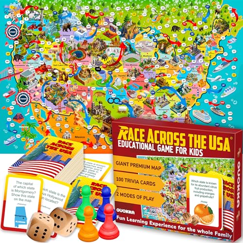 QUOKKA Board Game for Kids 812 Learning Educational Card Games for Ages 68 Indoor Outdoor Activity for Teens Adults Family Geography United States 100 Question Cards with Top Facts - Image 1