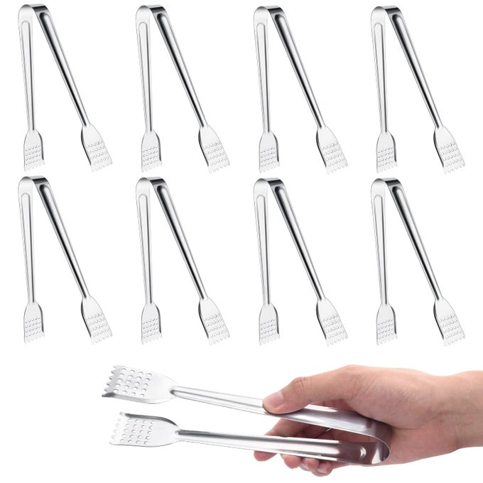 8 PACK 7 INCH SERVING TONGS KITCHEN TONGS BUFFET TONGS STAINLESS STEEL FOOD TONG SERVING TONG