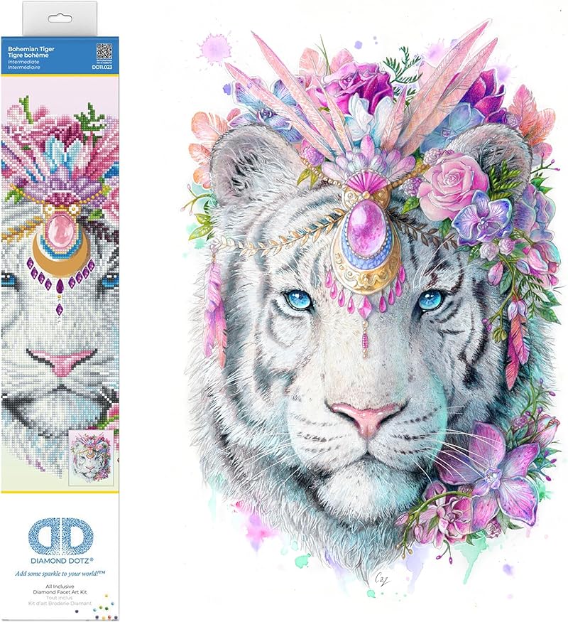 DIAMOND DOTZ Â® - Bohemian Tiger, Partial Drill, Round Dotz, Diamond Painting Kits, Diamond Art Kits for Adults, Gem Art, Diamond Art, Diamond Dotz Kits, 20.1"x16.1"