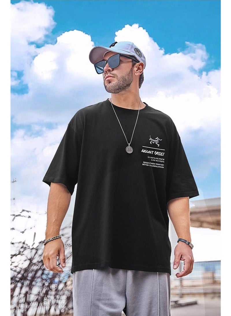 ARCTERYX Mount Cayley Pattern Loose Black T-shirt - Retro Outdoor Printed Short Sleeve T-shirt, double-sided design, suitable for casual street wear, suitable for both men and women, 300g 100% cotton. - Image 4