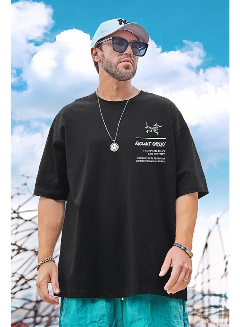 ARCTERYX Mount Cayley Pattern Loose Black T-shirt - Retro Outdoor Printed Short Sleeve T-shirt, double-sided design, suitable for casual street wear, suitable for both men and women, 300g 100% cotton. - Image 1