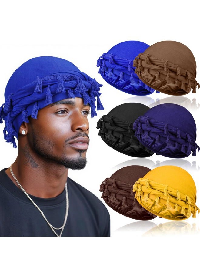 MLTUARG 6 Pack Satin Lined Turban for Men, Silky Pre-Tied Halo Wraps – Sleep Caps for Waves, Braids & Hair Care, Black+navy+khaki+yellow+blue+coffee+, One size - Image 1