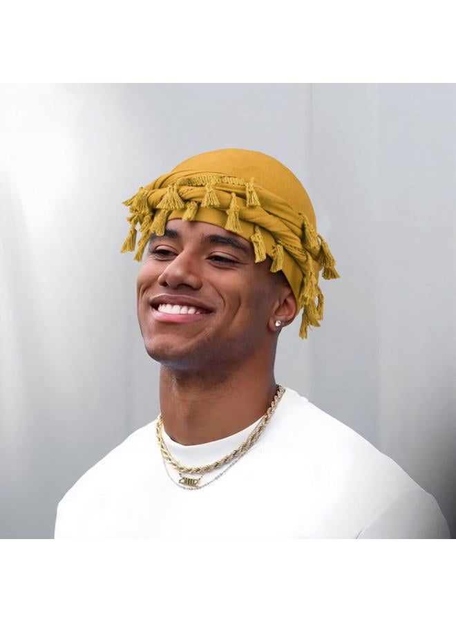 MLTUARG 6 Pack Satin Lined Turban for Men, Silky Pre-Tied Halo Wraps – Sleep Caps for Waves, Braids & Hair Care, Black+navy+khaki+yellow+blue+coffee+, One size - Image 5