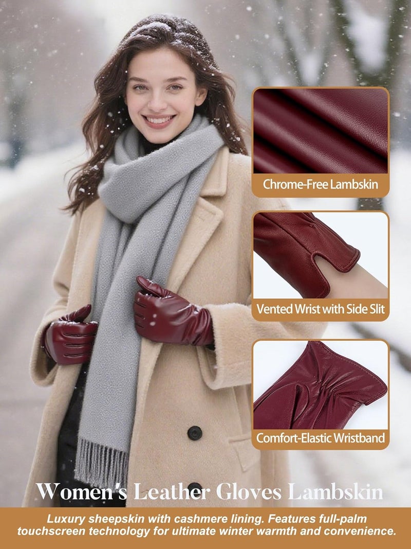 GSG SINCE 1998 Women's Genuine Leather Touchscreen Gloves - Burgundy, Medium - Image 3