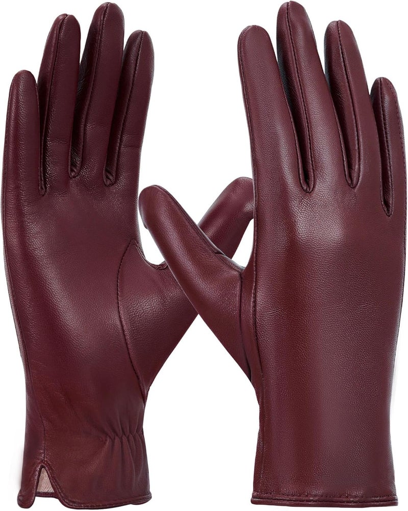 GSG SINCE 1998 Women's Genuine Leather Touchscreen Gloves - Burgundy, Medium - Image 1