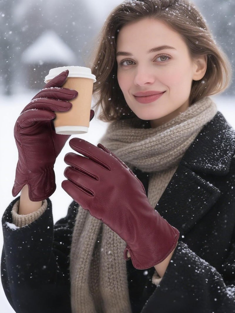 GSG SINCE 1998 Women's Genuine Leather Touchscreen Gloves - Burgundy, Medium - Image 2