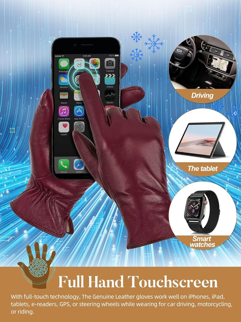 GSG SINCE 1998 Women's Genuine Leather Touchscreen Gloves - Burgundy, Medium - Image 4
