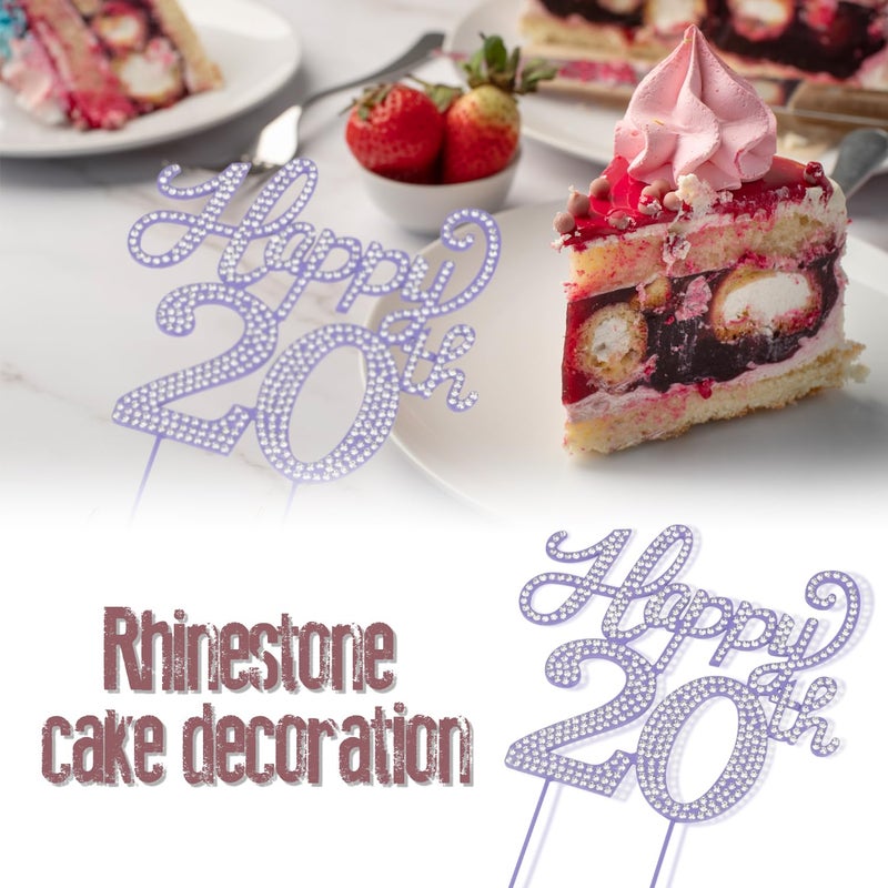 LASKYER Happy 20th Birthday Decorations 20th Birthday Purple Rhinestone Cake Topper - Cheers to Twenty Years Old Bday Party Metal Sparkly Cake Centerpieces Sign. - Image 3