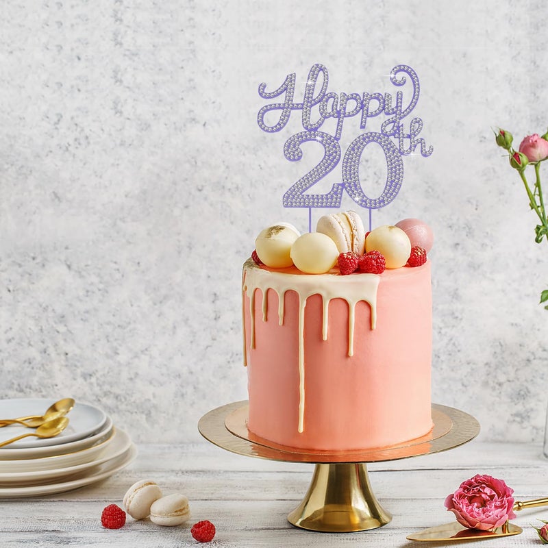 LASKYER Happy 20th Birthday Decorations 20th Birthday Purple Rhinestone Cake Topper - Cheers to Twenty Years Old Bday Party Metal Sparkly Cake Centerpieces Sign. - Image 5