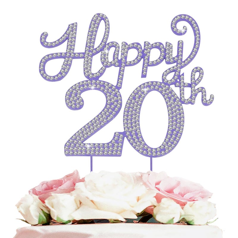 LASKYER Happy 20th Birthday Decorations 20th Birthday Purple Rhinestone Cake Topper - Cheers to Twenty Years Old Bday Party Metal Sparkly Cake Centerpieces Sign. - Image 1