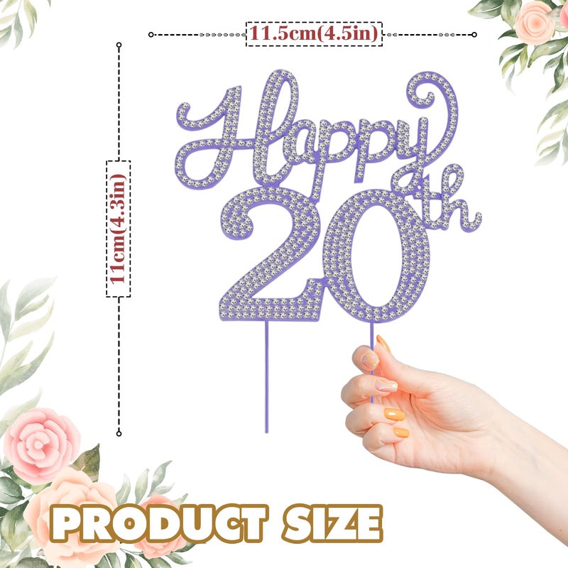 LASKYER Happy 20th Birthday Decorations 20th Birthday Purple Rhinestone Cake Topper - Cheers to Twenty Years Old Bday Party Metal Sparkly Cake Centerpieces Sign. - Image 2