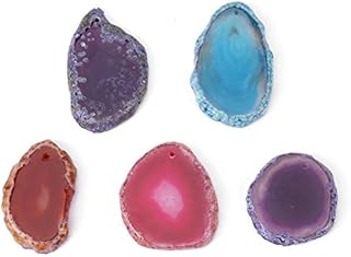 Walfront Walfront 5 Pcs Top Natural Drilled Agate Slices Multi Colored Agate Slices Irregular Shaped Agate Slab Agate Light  - Image 1