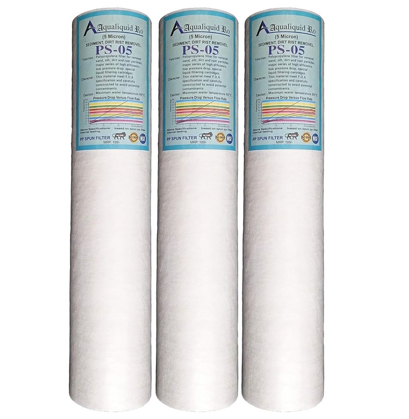 AQUALIQUID RO Filter Candle Pp Spun Cartridge Pre Filter 5 Micron Pre Filter 10 Pp Spun Filter All Type Ro Water Purifier in 9 LTR to 25 LTR Pcs10 Inch Pack of 3 - Image 1
