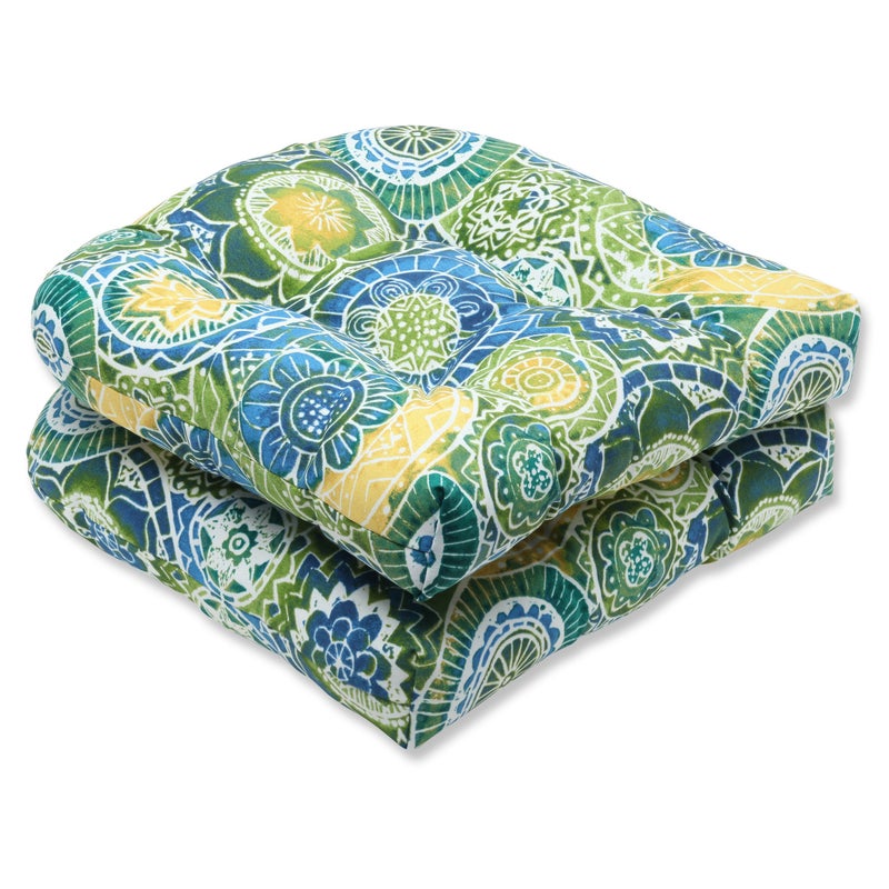 Pillow Perfect OutdoorIndoor Tufted Seat Cushions Round Back 19 x 19 Blue Omnia Lagoon 2 Count