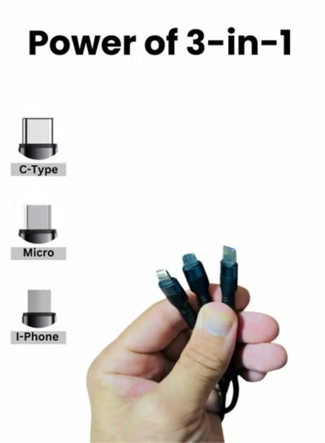 3-in-1 Multi Charging Cable USB to C type Android & iPhone Fast charging Data Transfer cable in multi colors - Image 2