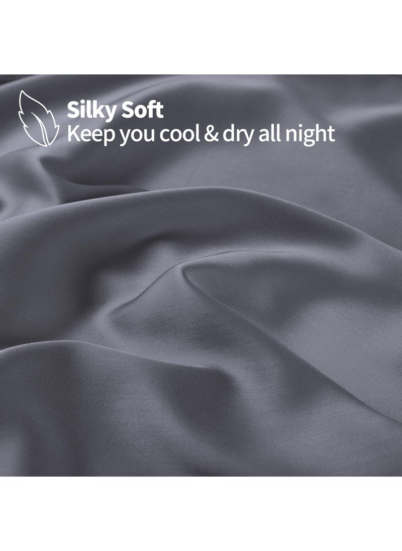 Zaizaihome 2 Pack Bamboo Viscose Cooling Fitted Sheet Twin XL Size Only  400 Thread Count  16"" Deep Pocket Cooling Bottom Sheets for Hot Sleeper  Silky Soft Breathable (Twin XL  Dark Grey  - Image 2