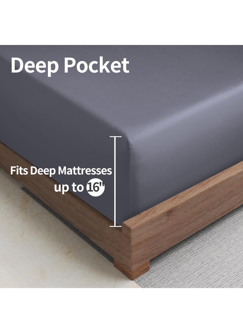 Zaizaihome 2 Pack Bamboo Viscose Cooling Fitted Sheet Twin XL Size Only  400 Thread Count  16"" Deep Pocket Cooling Bottom Sheets for Hot Sleeper  Silky Soft Breathable (Twin XL  Dark Grey  - Image 5