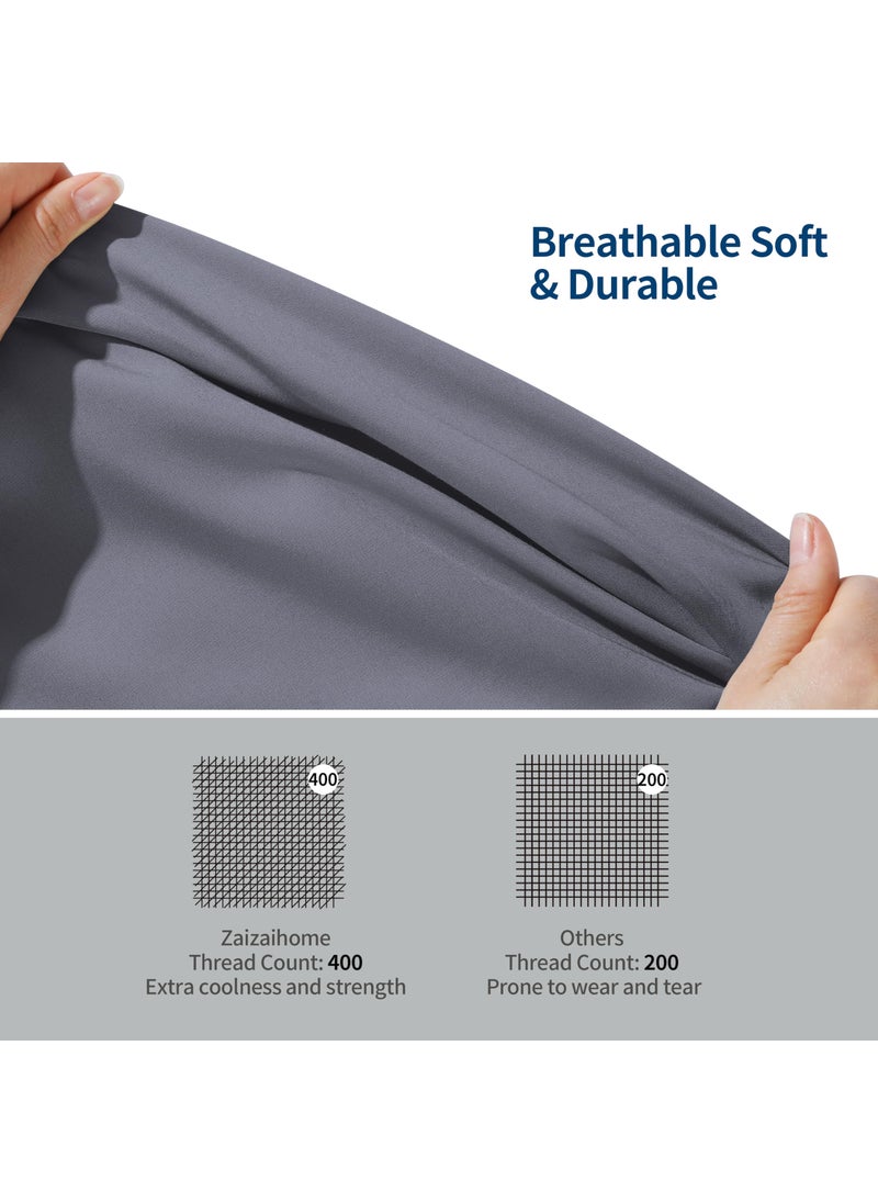 Zaizaihome 2 Pack Bamboo Viscose Cooling Fitted Sheet Twin XL Size Only  400 Thread Count  16"" Deep Pocket Cooling Bottom Sheets for Hot Sleeper  Silky Soft Breathable (Twin XL  Dark Grey  - Image 3