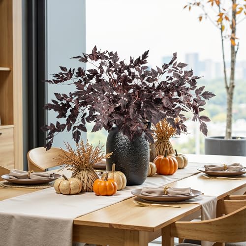 Uqueeten Artificial Fall Leaves Fall Stems Silk Plants Artificial Cimicifuga Plant Greenery， 4pcs Fall Stems for Vases Silk Plants for Home Indoor Table，Fireplace，Shop Office Decorations (No Vase - Image 4