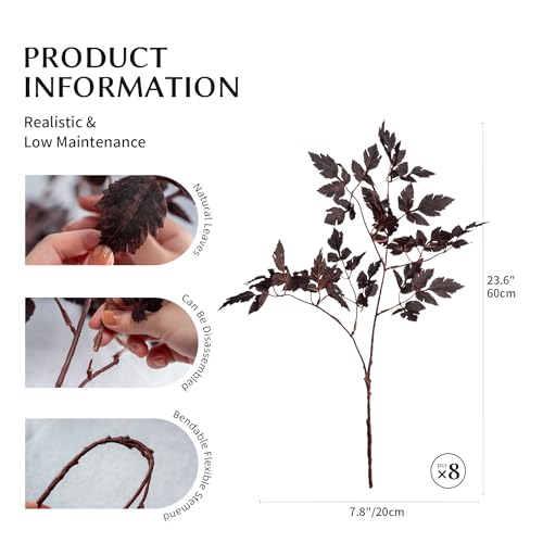 Uqueeten Artificial Fall Leaves Fall Stems Silk Plants Artificial Cimicifuga Plant Greenery， 4pcs Fall Stems for Vases Silk Plants for Home Indoor Table，Fireplace，Shop Office Decorations (No Vase - Image 2
