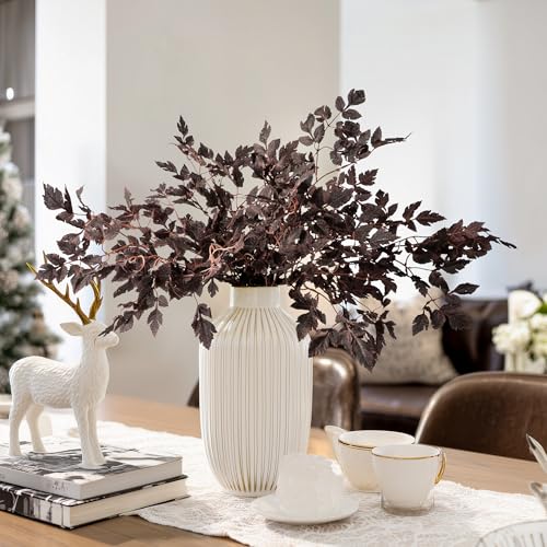 Uqueeten Artificial Fall Leaves Fall Stems Silk Plants Artificial Cimicifuga Plant Greenery， 4pcs Fall Stems for Vases Silk Plants for Home Indoor Table，Fireplace，Shop Office Decorations (No Vase - Image 5