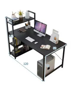 JANTENS Computer Desk with Storage Shelves Study Writing Table for Home Office, Modern Simple Style Wood Black 120x110x60 cm  - Image 1