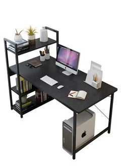 JANTENS Computer Desk with Storage Shelves Study Writing Table for Home Office, Modern Simple Style Wood Black 120x110x60 cm  - Image 2