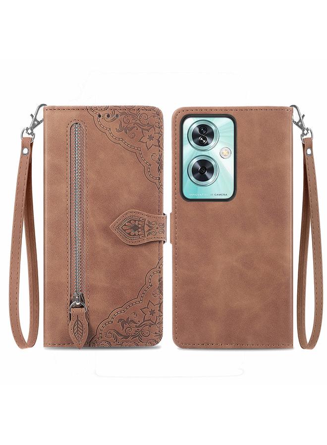 erorex Case For OnePlus Nord N30 SE Embossed Flower Zipper Leather Phone Case - Image 1
