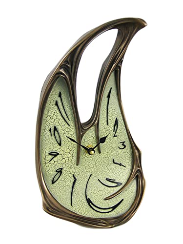 Things2Die4 Surrealistic Charm - Unique Melting Clock with Cool Bronze Finish for Desk, Table, or Mantel - Off-White Crackle Face and Black Hands - 11 Inches Tall - Image 1