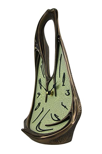 Things2Die4 Surrealistic Charm - Unique Melting Clock with Cool Bronze Finish for Desk, Table, or Mantel - Off-White Crackle Face and Black Hands - 11 Inches Tall - Image 2