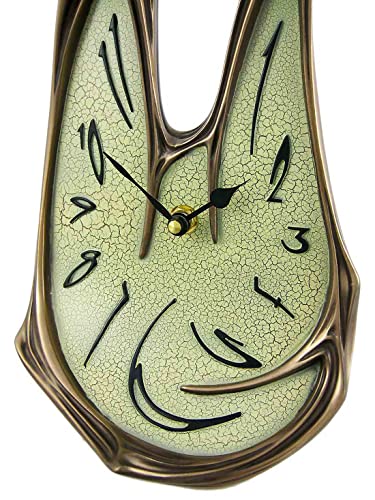 Things2Die4 Surrealistic Charm - Unique Melting Clock with Cool Bronze Finish for Desk, Table, or Mantel - Off-White Crackle Face and Black Hands - 11 Inches Tall - Image 4