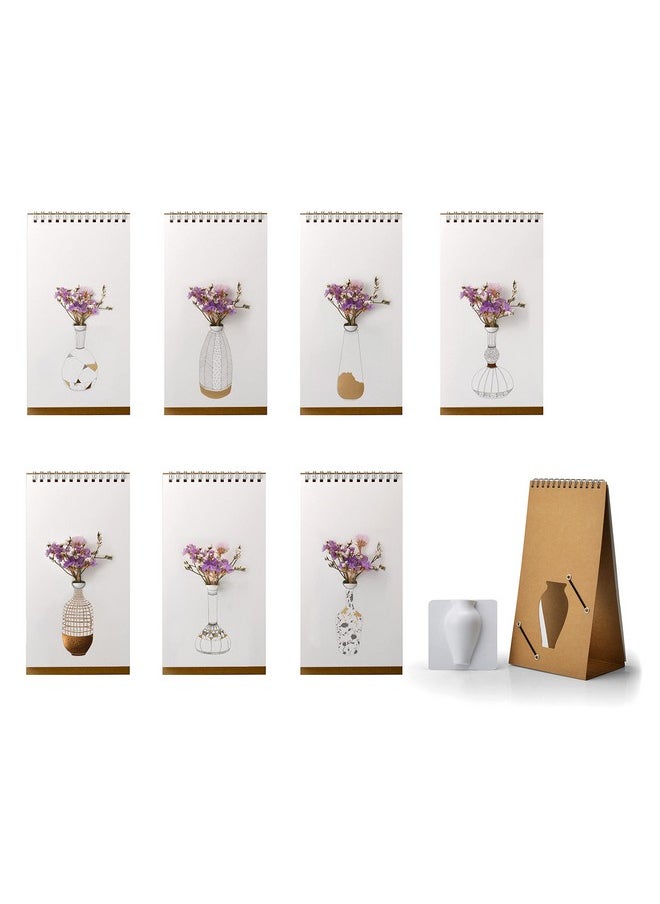 PLAYABLE ART PLAYABLE ART Flip Vase - Tabletop Notebook-Styled Vase for Flowers and Art - Change Through 7 Unique Drawings That Fits Your Mood - Designed by Spextrum® (Gold Vases)  - Image 5