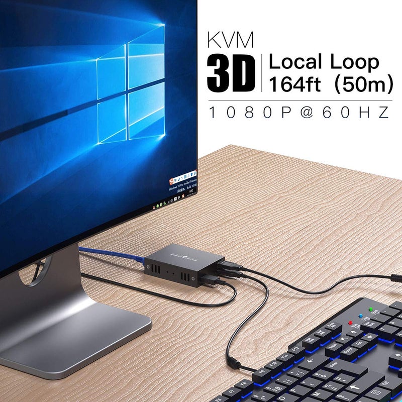 PWAYTEK موسع HDMI KVM USB لنقل فيديو 1080p HD عبر كابل Ethernet Cat5e/6 بطول 50م (164 قدم) للتحكم عن بُعد في الماوس ولوحة المفاتيح - Image 2