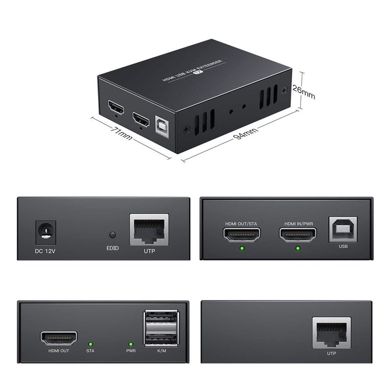 PWAYTEK موسع HDMI KVM USB لنقل فيديو 1080p HD عبر كابل Ethernet Cat5e/6 بطول 50م (164 قدم) للتحكم عن بُعد في الماوس ولوحة المفاتيح - Image 5