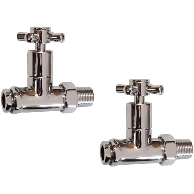 TC TRADITIONAL CROSS HEAD STRAIGHT HEATED TOWEL RAIL RADIATOR VALVES CHROME PAIR - Image 1
