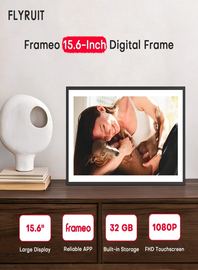 FLYRUIT WiFi Digital Picture Frame, Frameo 15.6 inch Large Digital Photo Frame, 1920*1080 IPS FHD Touchscreen, Instant Share Pictures Video, 32GB Storage, Photo Frame Electronic, Gift for Mom, House Warming - Image 2
