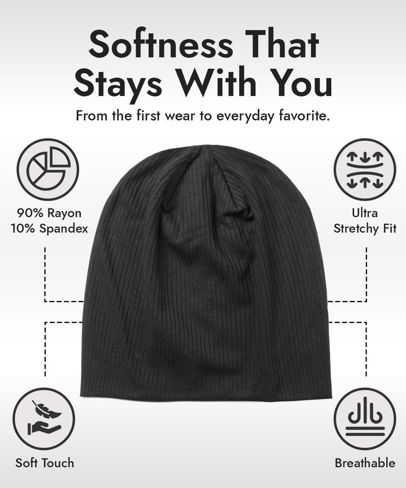 Revony Thin Slouchy Beanie - Soft Breathable Summer Hat for Men & Women Black - Image 4