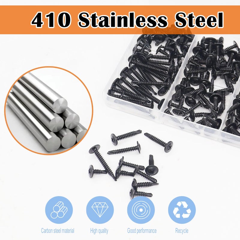 weideer 180pcs #8 Self Tapping Screws for Metal, Sheet Metal Screws, 410 Stainless Steel Black Oxide Truss Head Screws,Self Drilling Screws,Quick Tapping Screw 1/2" 5/8" 3/4" 1" 1-1/4" K-166 - Image 3