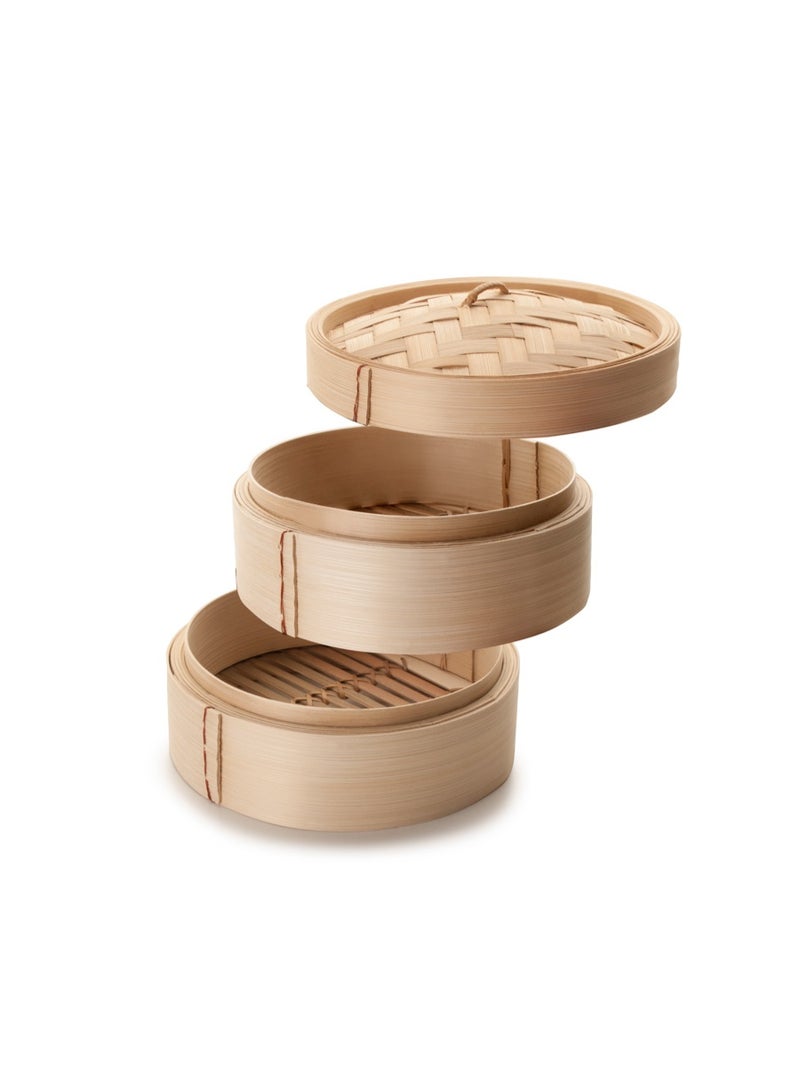 ibili Bamboo Steamer 20cm, 2 Tier Healthy Steam Cooker, Vegetable Dim Sum Seafood Rice Basket, Preserves Flavor Nutrients, Eco-Friendly Kitchen Tool, Traditional Durable Hand Wash - Image 1