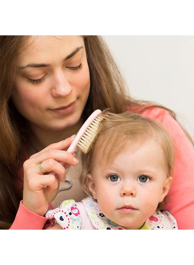 Baby Hair Brush and Comb Set for Newborns & Toddlers | Natural Soft Goat Bristles | Ideal for Cradle Cap | Perfect Baby Registry Gift (Pink)  - Image 5