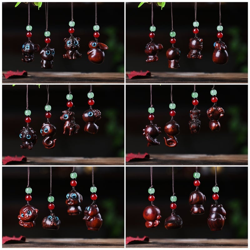 Thuja Zodiac Chinese Hundred Rosewood Car Keychain Cute Bag Mobile Phone Pendant Gift Pendant - Image 4