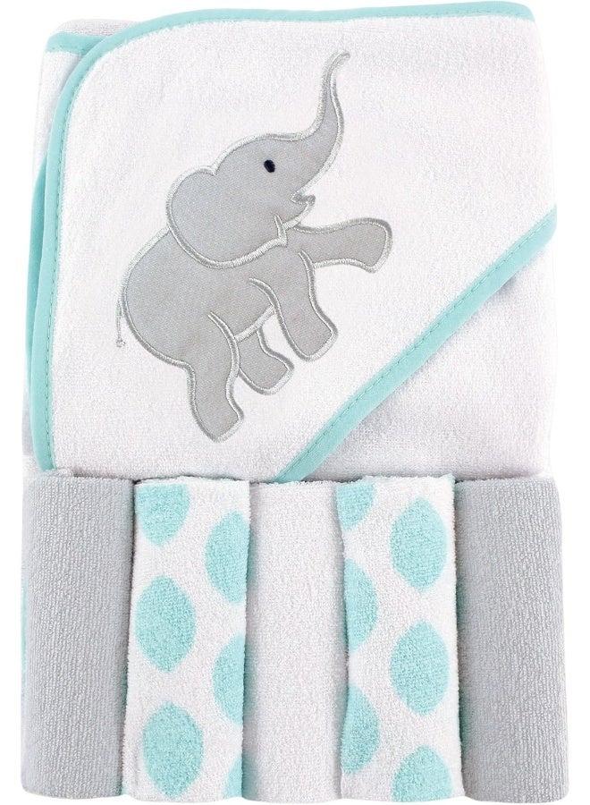 Luvable Friends Unisex Baby Hooded Towel with Five Washcloths, Cotton,Polyester,Ikat Elephant, One Size - Image 2