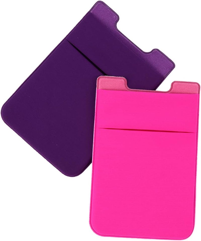 Phone Wallet Card Holder Stick-on Back Pocket for Cell Phones Rose Red and Purple Two-pack - Image 1