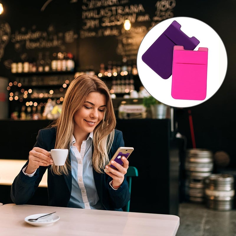 Phone Wallet Card Holder Stick-on Back Pocket for Cell Phones Rose Red and Purple Two-pack - Image 4