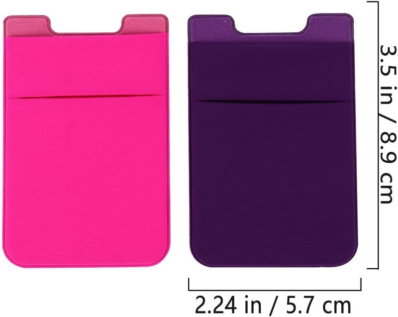 Phone Wallet Card Holder Stick-on Back Pocket for Cell Phones Rose Red and Purple Two-pack - Image 2