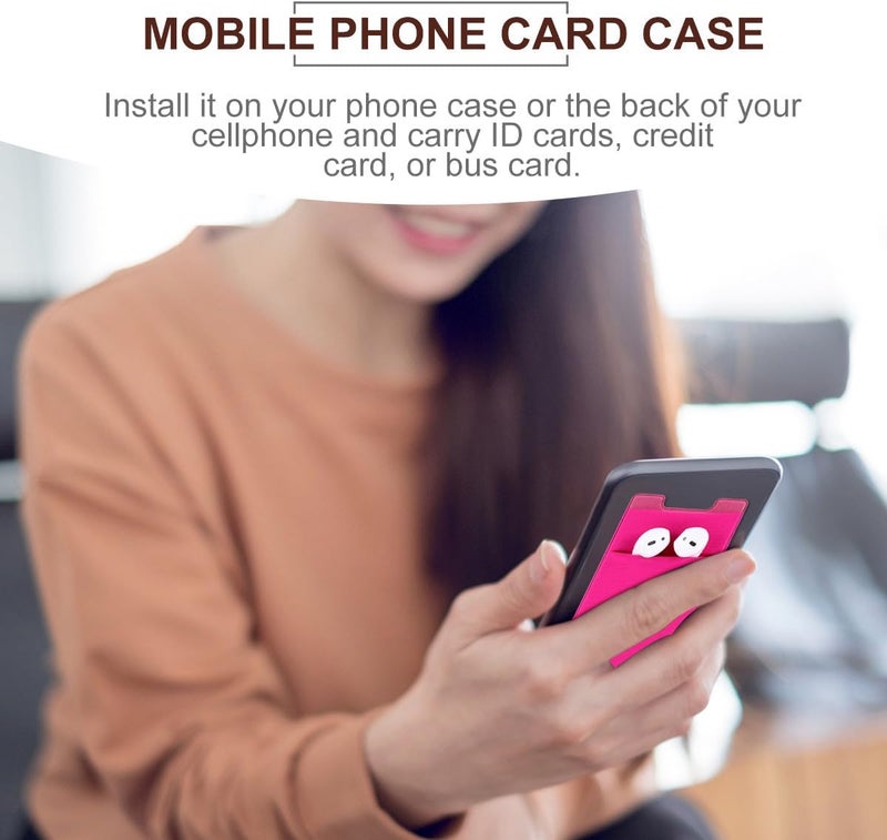 Phone Wallet Card Holder Stick-on Back Pocket for Cell Phones Rose Red and Purple Two-pack - Image 5